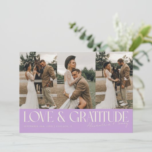 Love & Gratitude Wisteria Wedding Multi Photo   Bedankkaart (Staand voorkant)