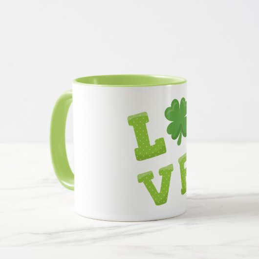 Love Green Block Letters voor St Patricks Day Mok (Voorkant links)
