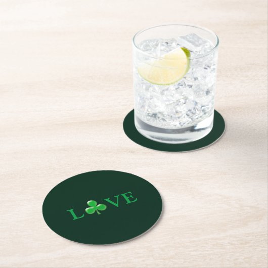 Love Green Clover modern St. Patrick's Day Ronde Kartonnen Onderzetter (Insitu)