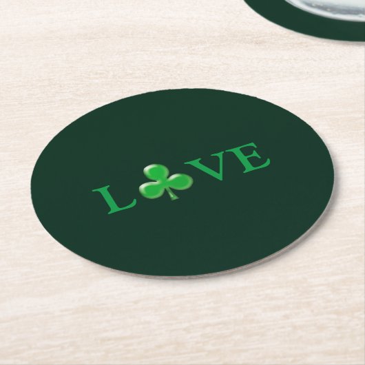Love Green Clover modern St. Patrick's Day Ronde Kartonnen Onderzetter (Gebogen)