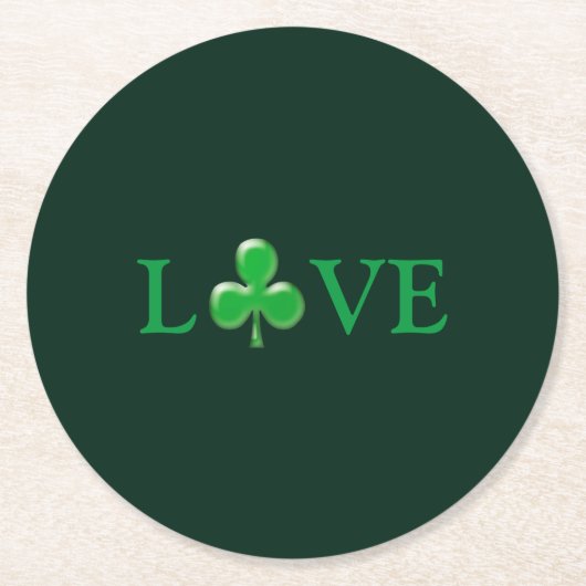 Love Green Clover modern St. Patrick's Day Ronde Kartonnen Onderzetter (Voorkant)