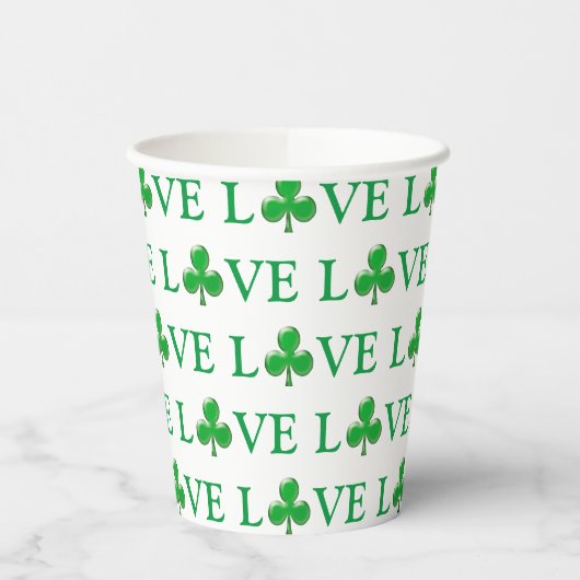 Love Green Clover Shamrock Pattern modern schattig Papieren Bekers (Links)