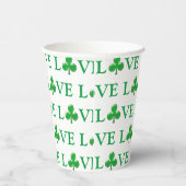 Love Green Clover Shamrock Pattern modern schattig Papieren Bekers (Rechts)