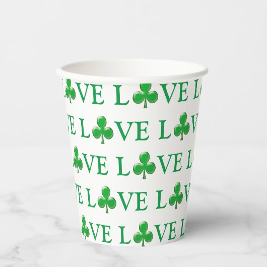 Love Green Clover Shamrock Pattern modern schattig Papieren Bekers (Voorkant)