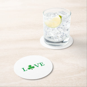 Love Green Clover shamrock St. Patrick's Day Ronde Kartonnen Onderzetter