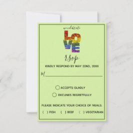 LOVE Green Theme Flowers Homesex Wedding RSVP Kaartje