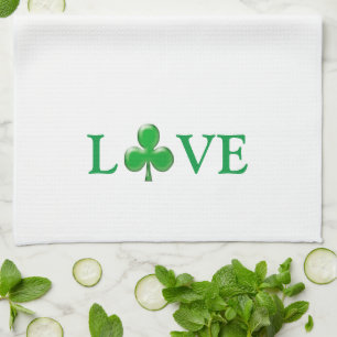 Love Green White Clover Shamrock vind modern Theedoek