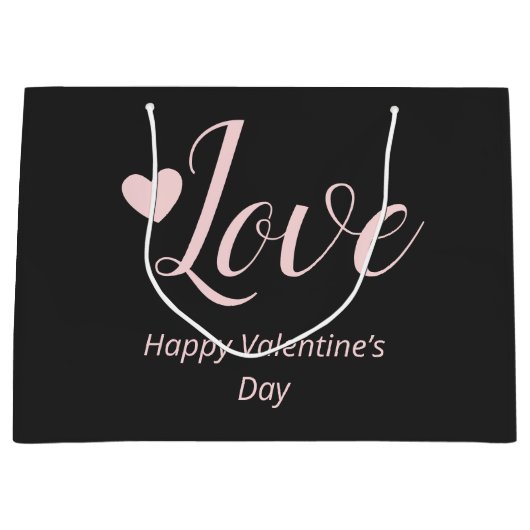 Love Grey Pink Happy Valentijn Day Groot Cadeauzakje (Voorkant)