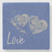 "LOVE", grijze harten, vierkante Onderzetter met m (Voorkant)