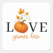LOVE groeit hier | Pompoen Lettering Herfst Sticke Vierkante Sticker (Voorkant)