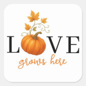 LOVE groeit hier | Pompoen Lettering Herfst  Vierkante Sticker (Voorkant)