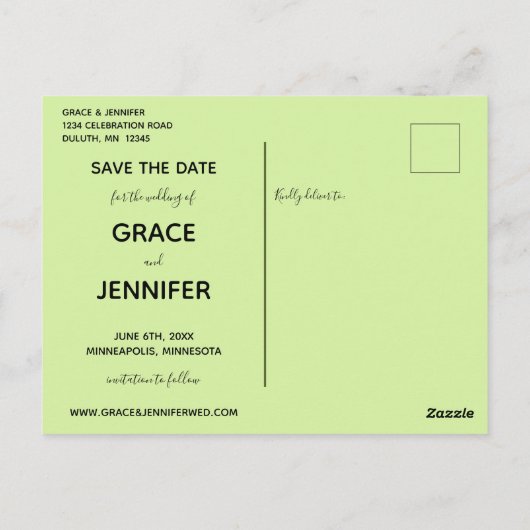 LOVE Groen Thema Same-Sex Bruiloft Save the Date Briefkaart (Achterkant)