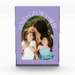 Love Grows Here Modern Arch Lilac Fotoblokken<br><div class="desc">Modern and minimal family memory photo block featuring a photo in a arch frame with a text that says "Love Grows Here" with tiny hearts. Lilac.</div>