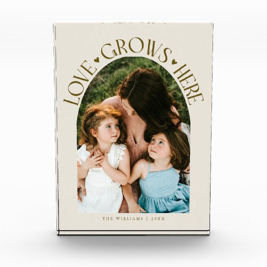Love Grows Here Moderne Boog Crème Fotoblokken (Voorkant)