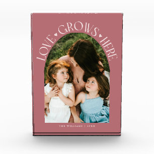 Love Grows Here Moderne Roze Boog Fotoblokken
