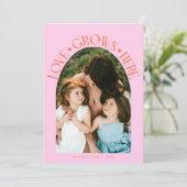 Love Grows Here Orange Pink Arch Valentines Day Feestdagenkaart (Staand voorkant)