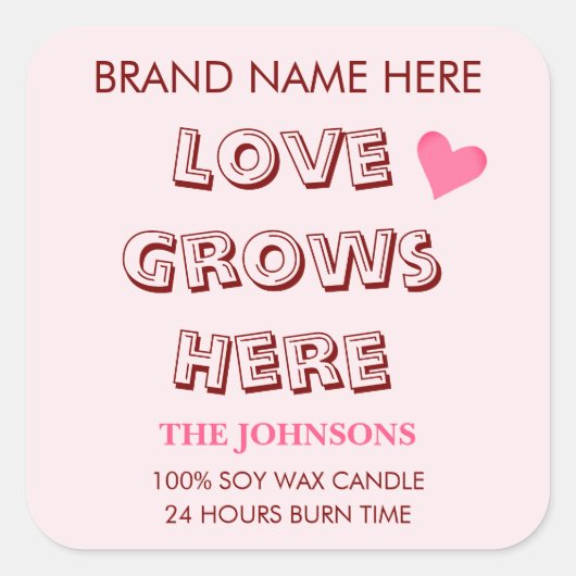 Love Grows Here | Valentine's Day Candle Labels (Voorkant)