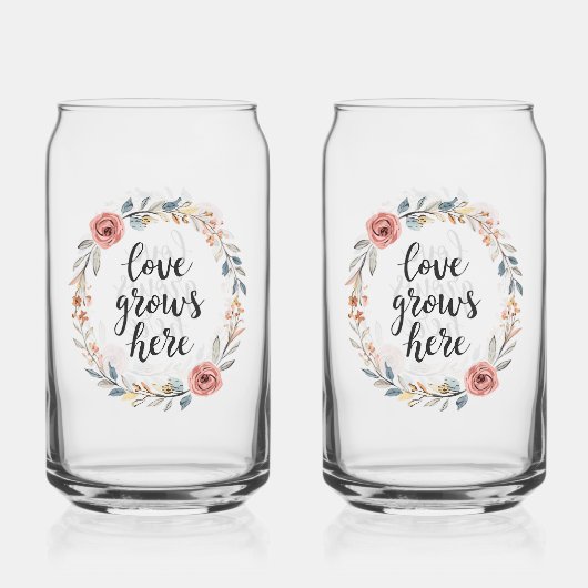 "Love Grows Here" with Floral Wreath Blikvorm Glas (Voorkant)
