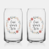 "Love Grows Here" with Floral Wreath Blikvorm Glas (Achterkant)