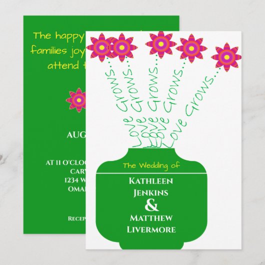 "Love Grows" Uitnodiging tot een braal huwelijk (Voorkant / Achterkant)