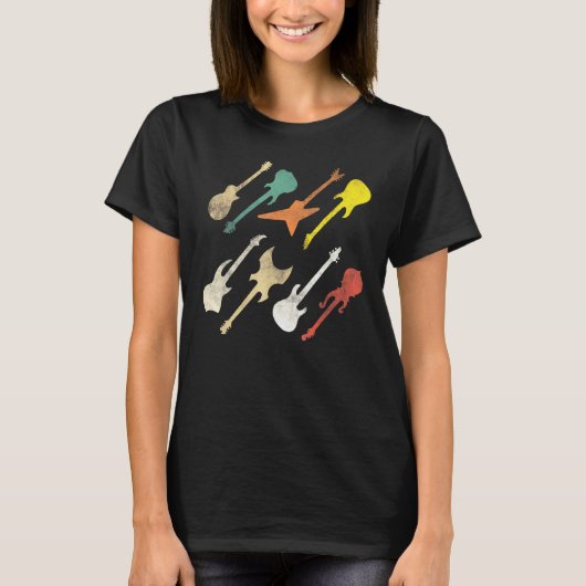 Love Guitar Different Guitars Retro Guitar Player T-shirt (Voorkant)