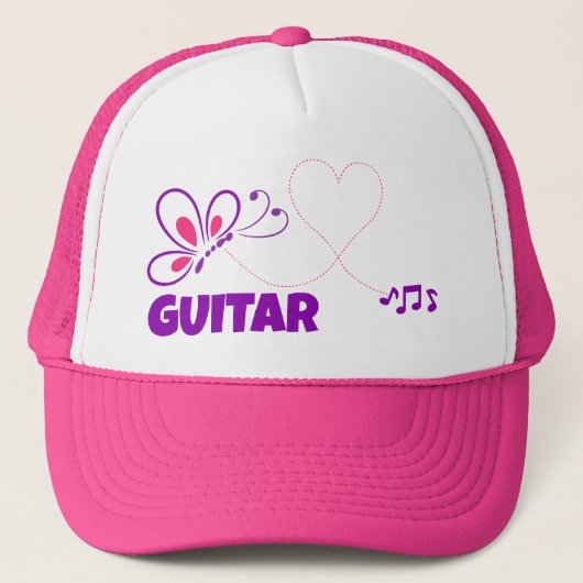 Love Guitar Pink Purple Butterfly Heart Trucker Pet (Voorkant)
