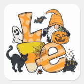 "Love" Halloween Gnome & Spooky Friends Vierkante Sticker (Voorkant)