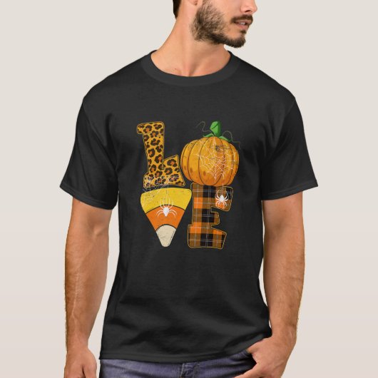 LOVE Halloween Pumpkin Funny Candy Corn Leopa T-shirt (Voorkant)