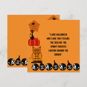 Love Halloween Quote Spooky Owl Pumpkin Kaart