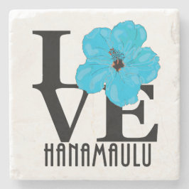 LOVE Hanamaulu Hawaii Blue Hibiscus Stenen Onderzetter