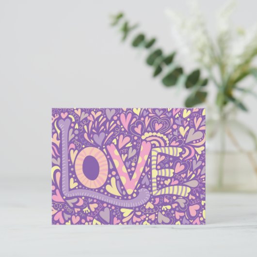 LOVE Hand Drage Doodle Colorful Calligrafie Briefkaart (Staand voorkant)