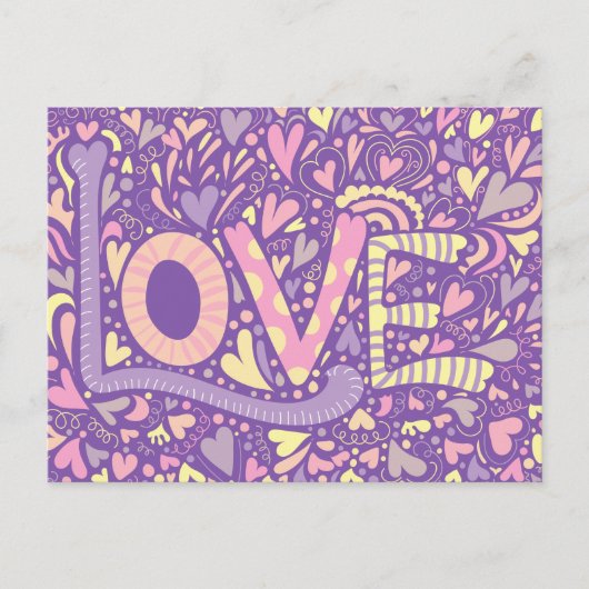 LOVE Hand Drage Doodle Colorful Calligrafie Briefkaart (Voorkant)