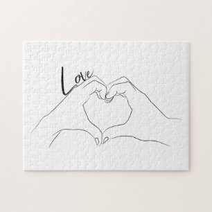 Love Hand Heart Line Art Drawing Cute Modern Legpuzzel