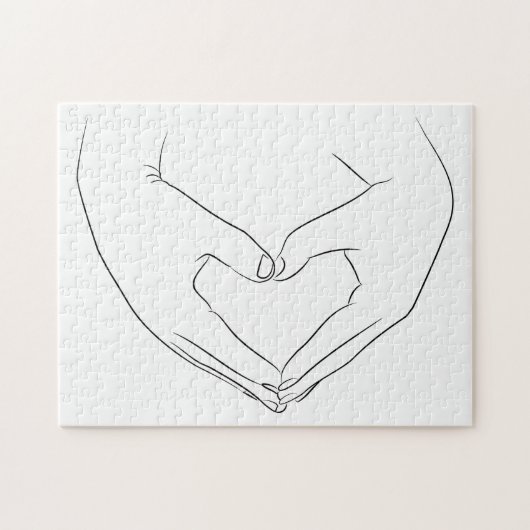 Love Hand Heart Line Art Drawing Cute Modern Legpuzzel (Horizontaal)