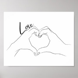 Love Hand Heart Line Art Drawing Cute Modern Poster