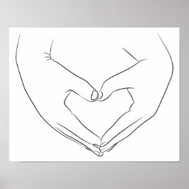 Love Hand Heart Line Art Drawing Cute Modern Poster
