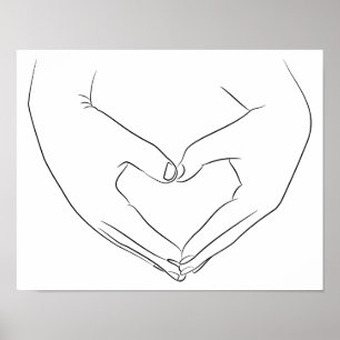Love Hand Heart Line Art Drawing Cute Modern Poster