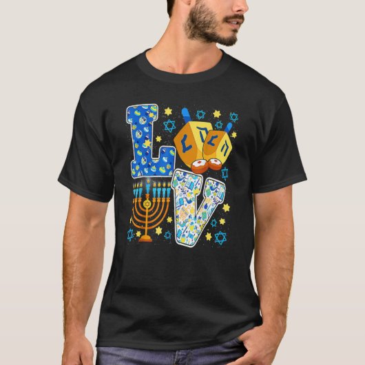 LOVE Hanukkah Chanukah Decorations Dreidel Menorah T-shirt (Voorkant)