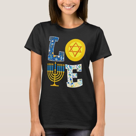 Love Hanukkah   Chanukah Menorah Pajama Matching F T-shirt (Voorkant)