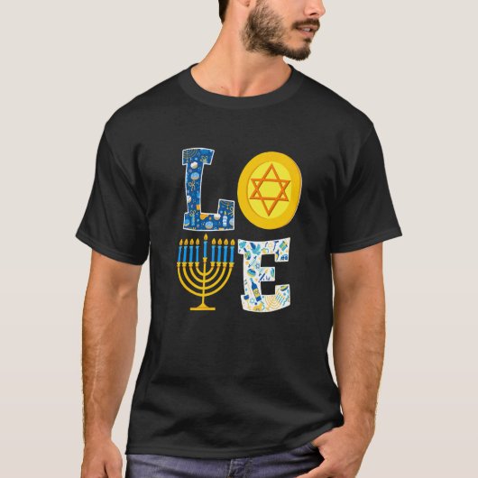 Love Hanukkah  Chanukah Menorah Pajama Matching Fa T-shirt (Voorkant)