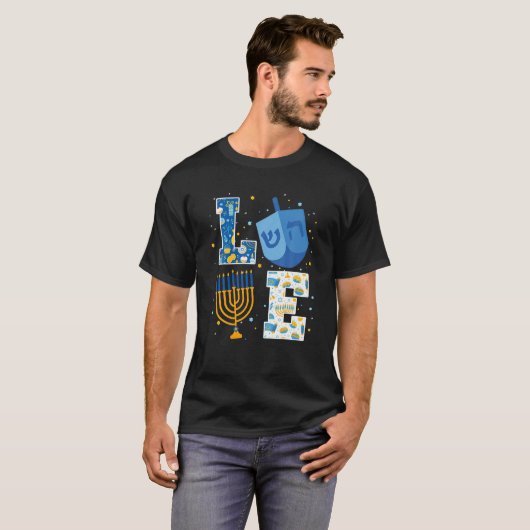LOVE Hanukkah Decorations Dreidel Menorah Chanukah T-shirt (Voorkant volledig)