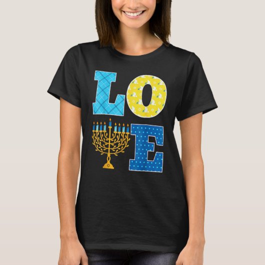 LOVE Hanukkah Decorations Dreidel Menorah Chanukah T-shirt (Voorkant)