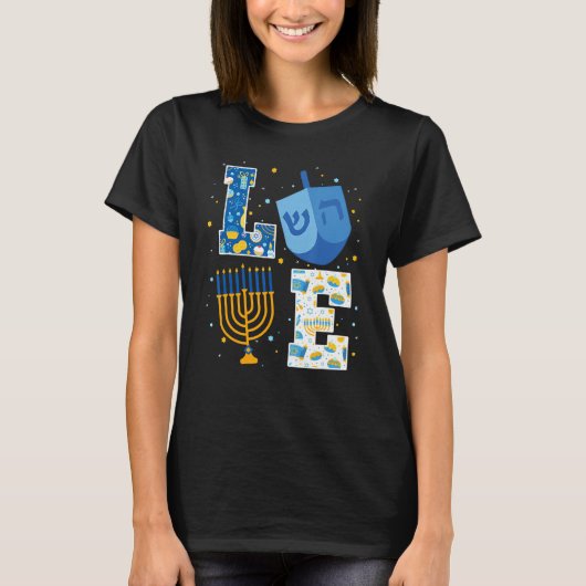 Love Hanukkah Decorations Dreidel Menorah Chanukah T-shirt (Voorkant)