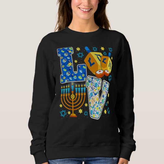 LOVE Hanukkah Decorations Dreidel Menorah Chanukah Trui (Voorkant)