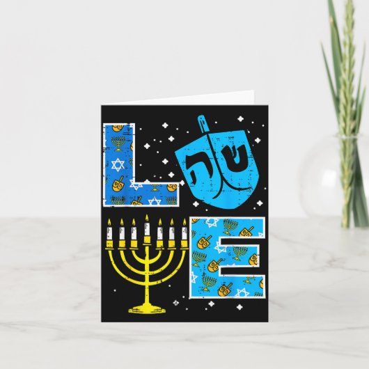 Love Hanukkah Dreidel Menorah Jewish Chanukah Men  Kaart (Voorkant)
