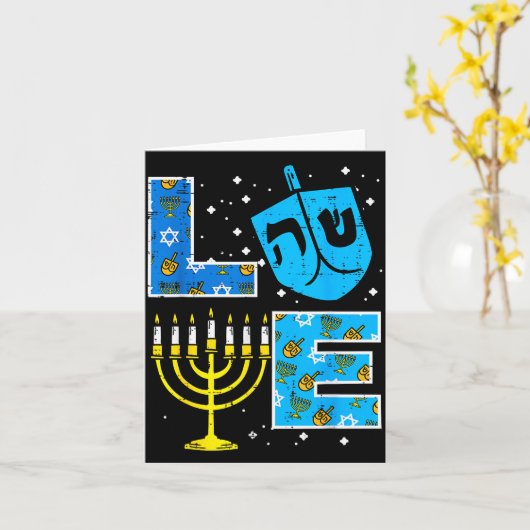 Love Hanukkah Dreidel Menorah Jewish Chanukah Men  Kaart (Gele Bloem)