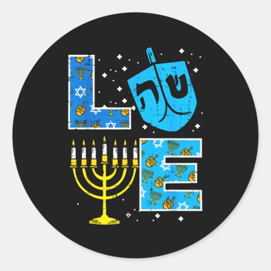Love Hanukkah Dreidel Menorah Jewish Chanukah Men  Ronde Sticker (Voorkant)