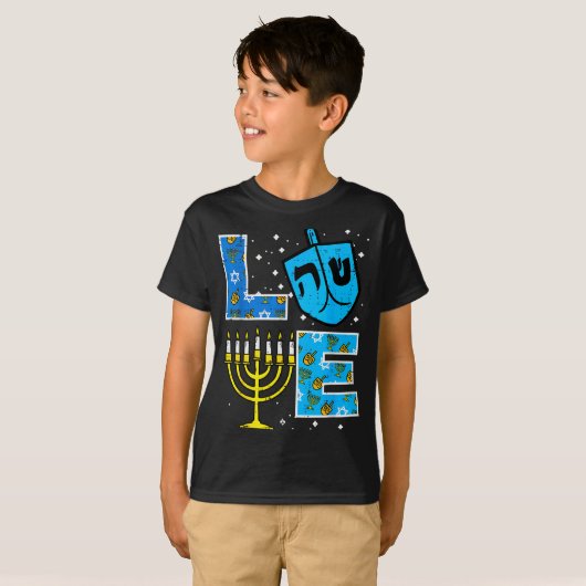 Love Hanukkah Dreidel Menorah Jewish Chanukah Men  T-shirt (Voorkant volledig)