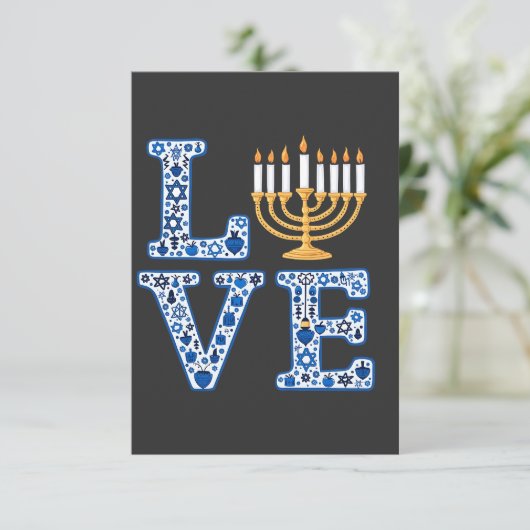 Love Hanukkah Jewish Holiday Menorah Bedankkaart (Staand voorkant)