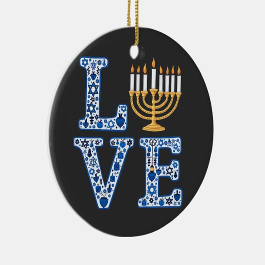 Love Hanukkah Jewish Holiday Menorah Keramisch Ornament (Rechts)